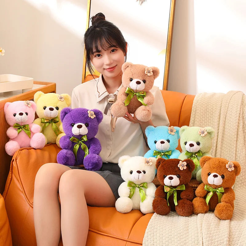 Hot 20cm Coloured Bear With Ribbon Plush Toys Stuffed Teddy Bear Soft Bear Wedding Gifts Girl Kids Toy Birthday Gift Brinquedos
