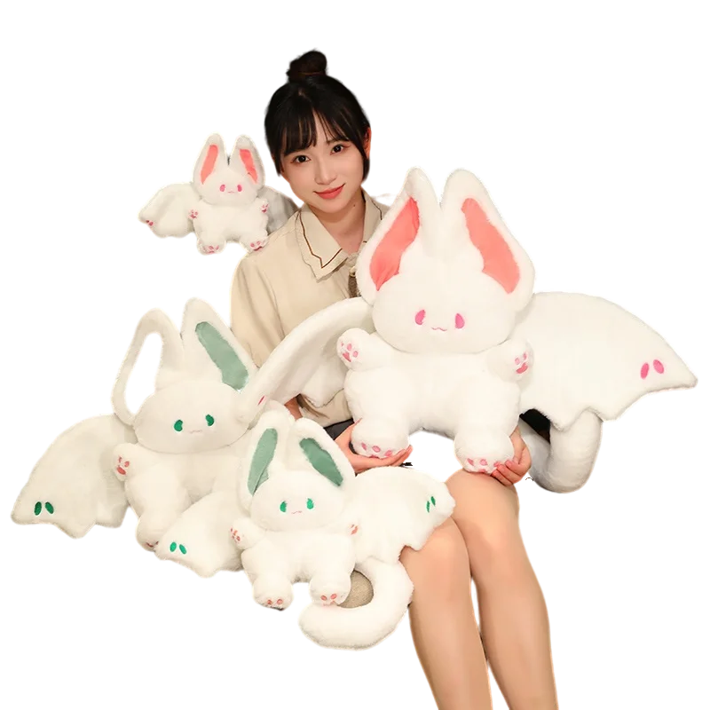 Kawaii Bat Rabbit Plush Pillow Stuffed Black/White Pink/Green Cartoon Animal
