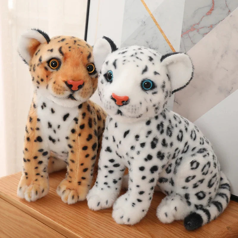 Simulation White Leopard Lifelike Animal Plushie Sitting Spotted Leopard Nice Gift