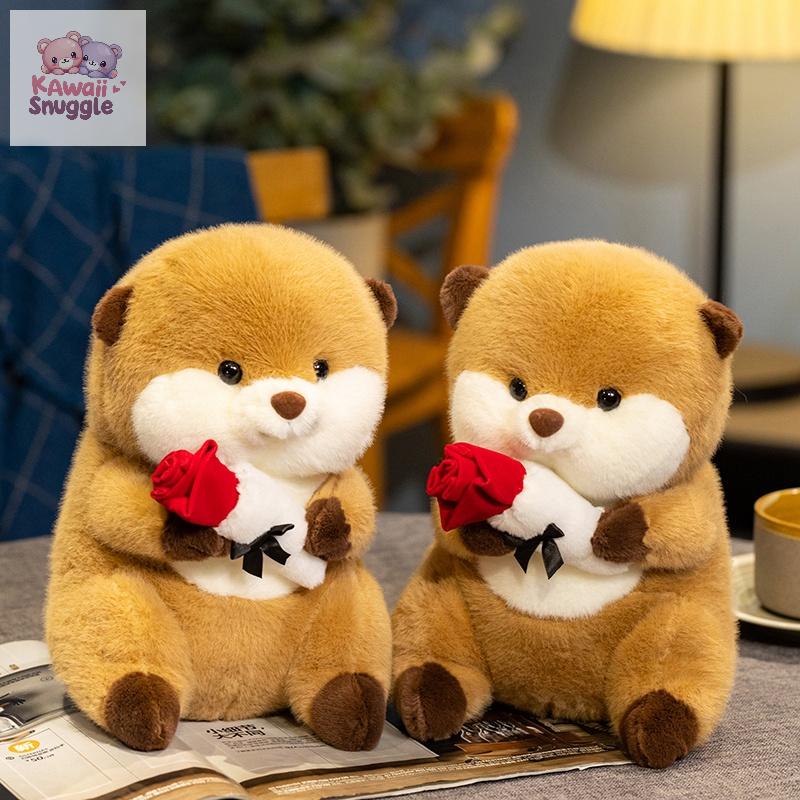 Wild Animal Beaver Take Roses Plush Doll – A Cuddly Symbol of Love and Friendship