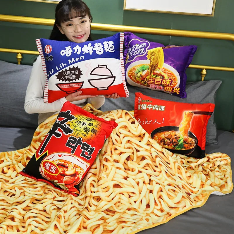 Simulation Instant Noodles Plush Pillow with Blanket