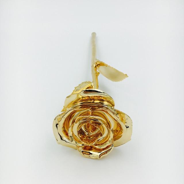 24K gold-dipped real rose, preserved for lasting beauty.  Elegant design, includes display stand & gift box.  Perfect gift.
