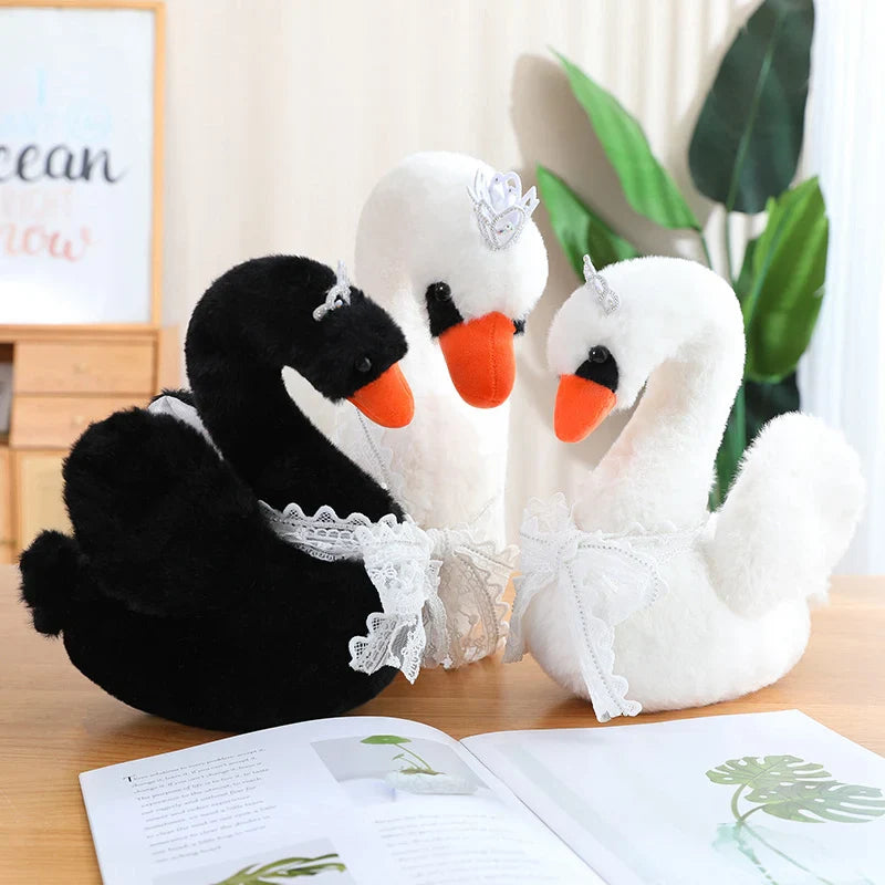 Princess Crown Black Swan Plush Toy Lace bow Swan Couple Queen