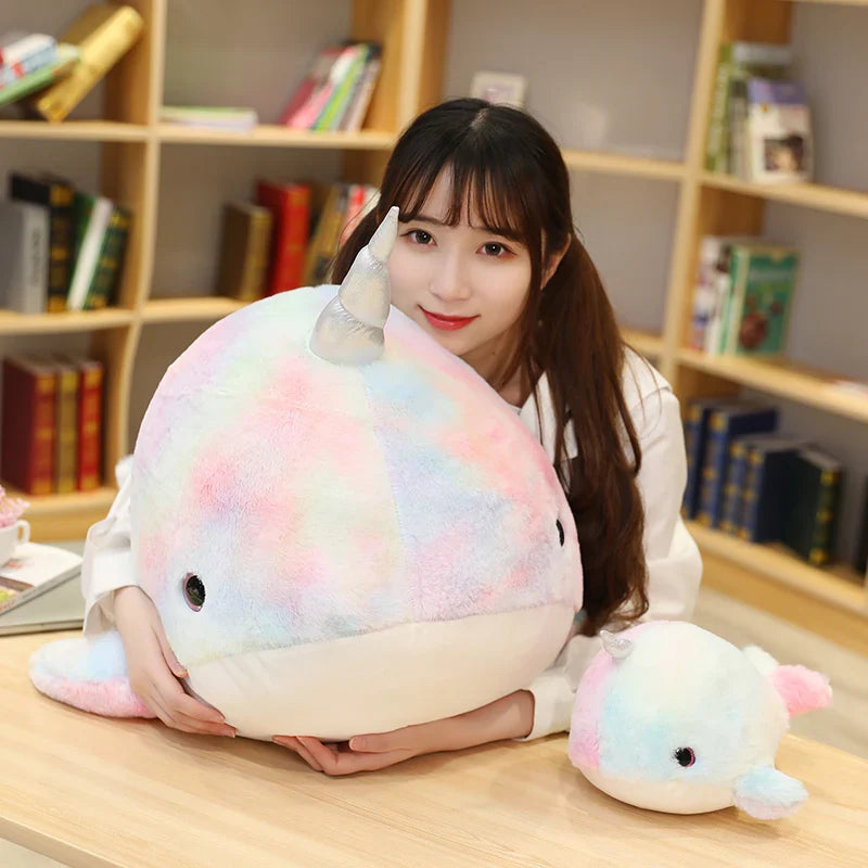 Colorful Narwhal Plush Toy – Soft, Kawaii Rainbow Marine Buddy