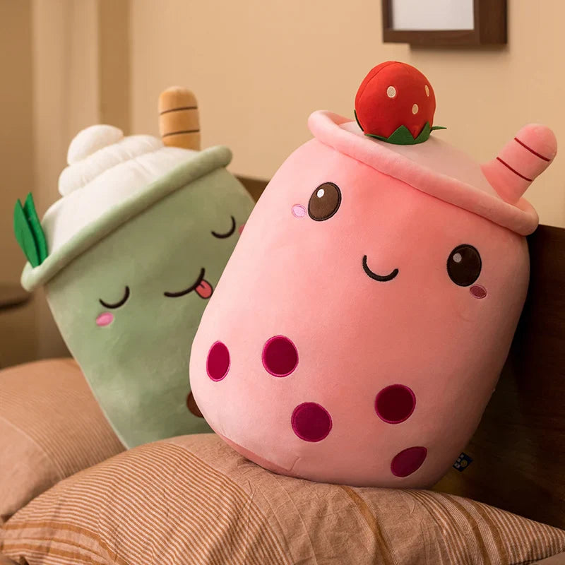 Fruit Bubble Tea Cup Plush Toys Real Life Boba Food With Suction Pillow
