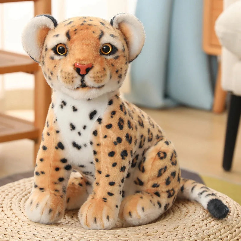 Simulation White Leopard Lifelike Animal Plushie Sitting Spotted Leopard Nice Gift