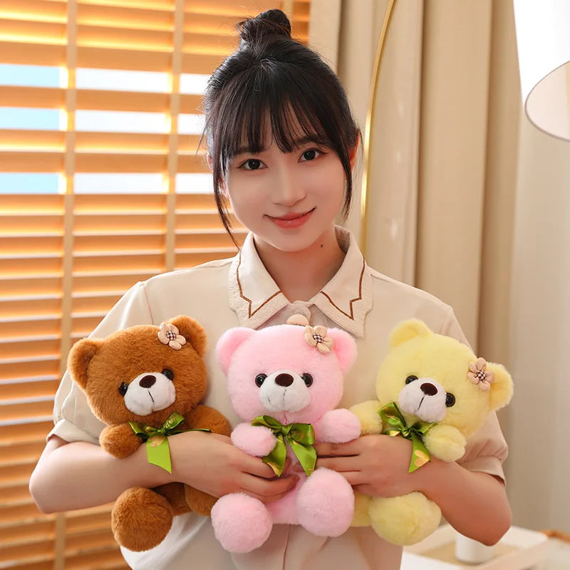 Hot 20cm Coloured Bear With Ribbon Plush Toys Stuffed Teddy Bear Soft Bear Wedding Gifts Girl Kids Toy Birthday Gift Brinquedos