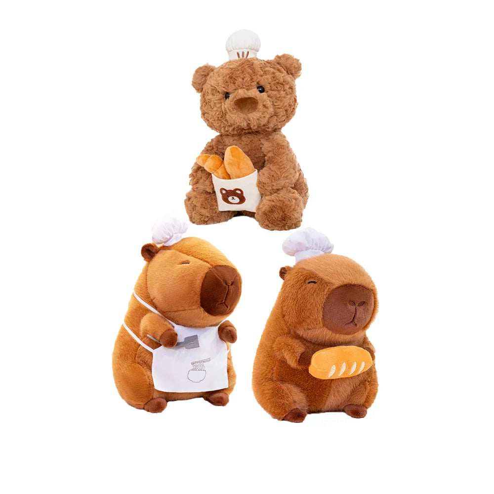 Cosplay Chef Capibara Plush Toys Pastry Bakery Brown Bear Teddy Bear Stuffed Capybara Dolls With Bread Wearing White Chef Hat