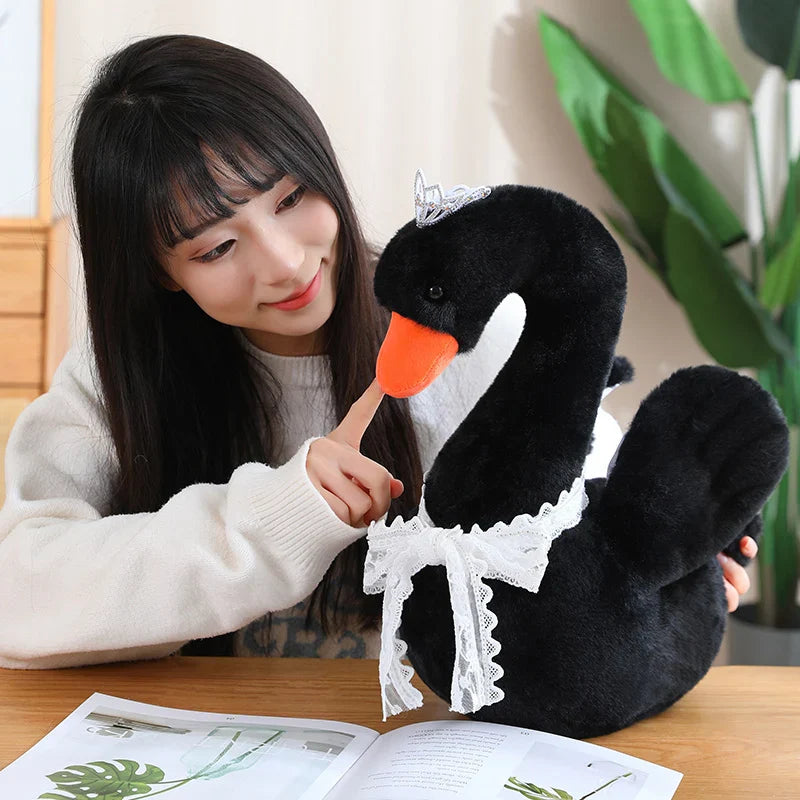 Princess Crown Black Swan Plush Toy Lace bow Swan Couple Queen