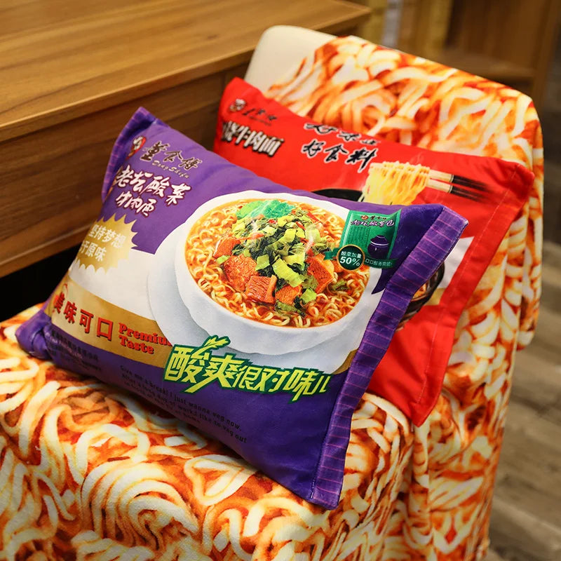 Simulation Instant Noodles Plush Pillow with Blanket