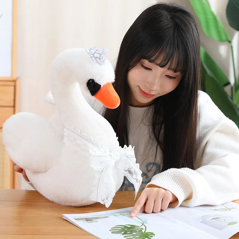 Princess Crown Black Swan Plush Toy Lace bow Swan Couple Queen