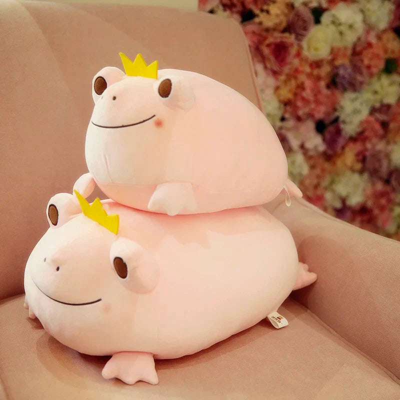 Cute Crown Frog Plush Pillow – Soft Stuffed Animal Toy for Kids