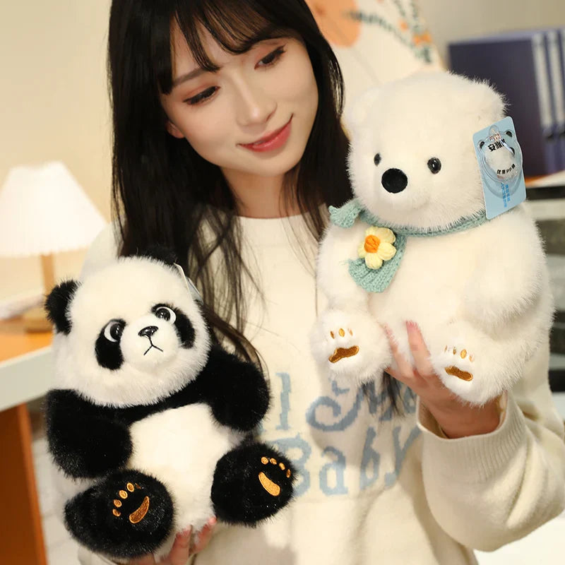 Lovely Lifelike Animal Polar Bear Wear Scarf Panda Plush Toy Soft Pillow Cute