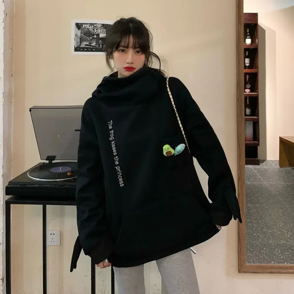 Hot Fashion Women Hoodie Frog Pullover Winter Sense Hooded Casual Sweatshirt