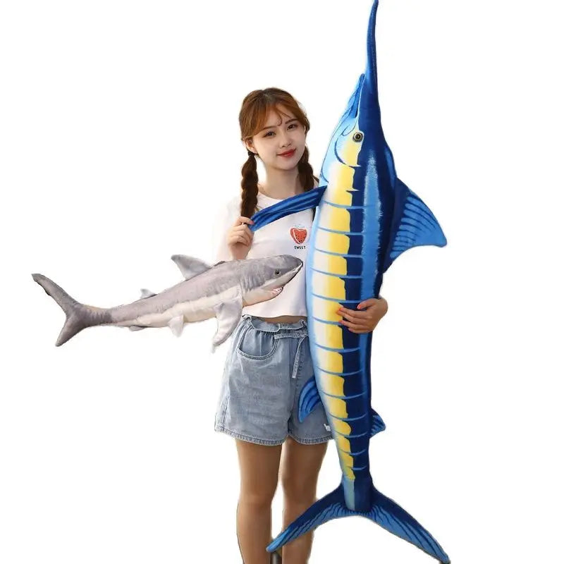 Simulation Blue Marlin Plush Toy – Stuffed Soft Creative Fish Pillow for Kids and Adults (60–140cm)