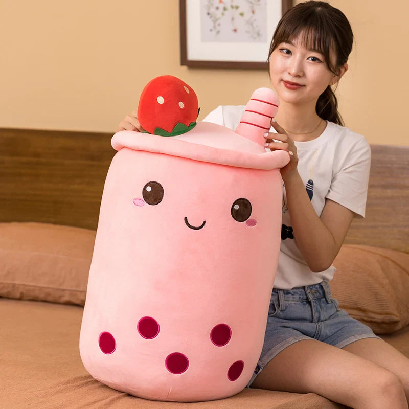 Fruit Bubble Tea Cup Plush Toys Real Life Boba Food With Suction Pillow