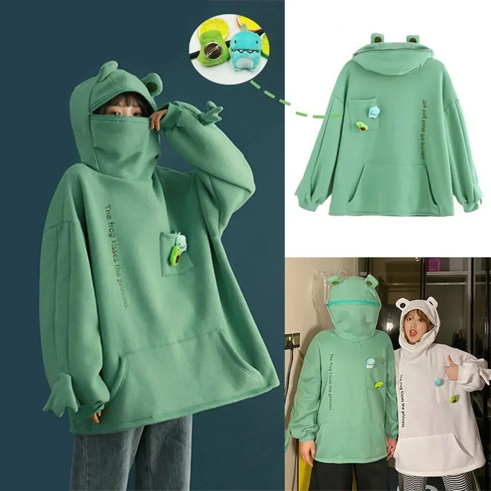 Hot Fashion Women Hoodie Frog Pullover Winter Sense Hooded Casual Sweatshirt