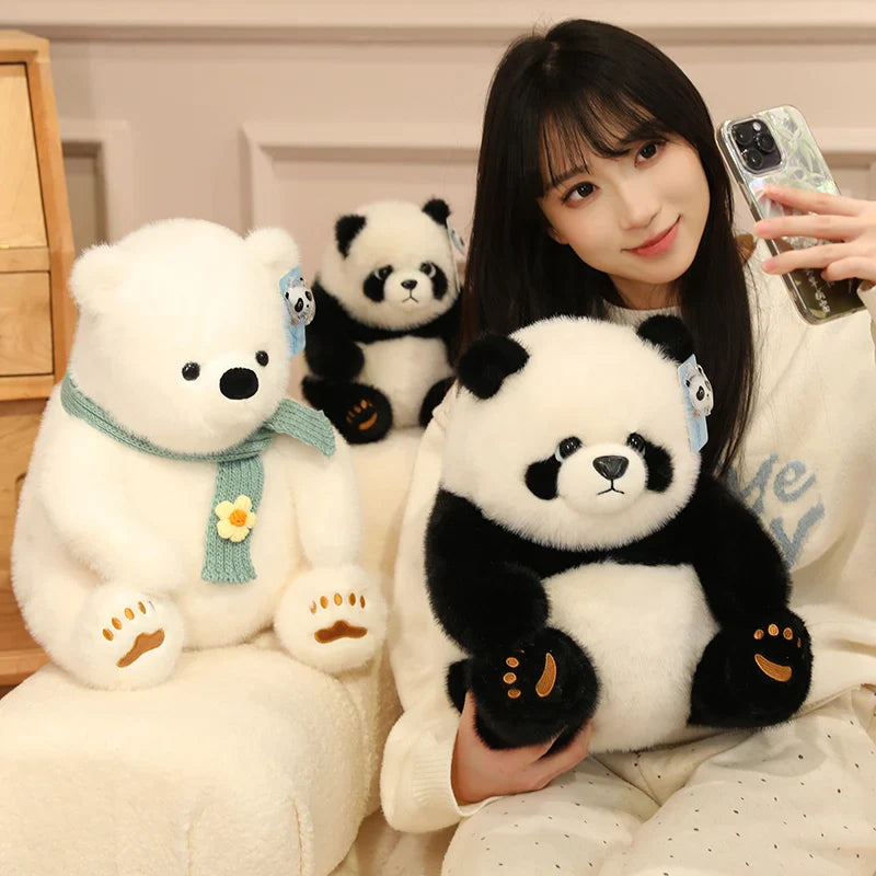 Lovely Lifelike Animal Polar Bear Wear Scarf Panda Plush Toy Soft Pillow Cute