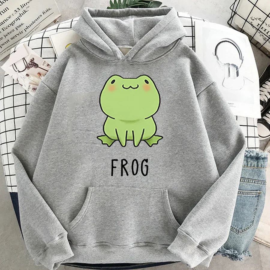 Kawaii Frog Hoodie – Cartoon Oversized Unisex Sweatshirt