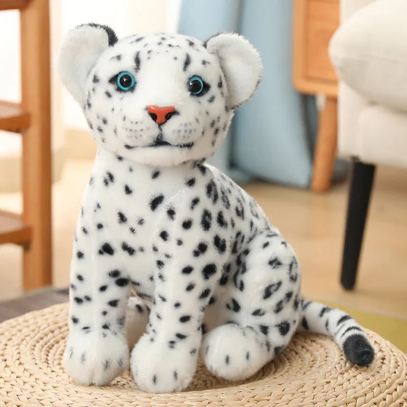 Simulation White Leopard Lifelike Animal Plushie Sitting Spotted Leopard Nice Gift