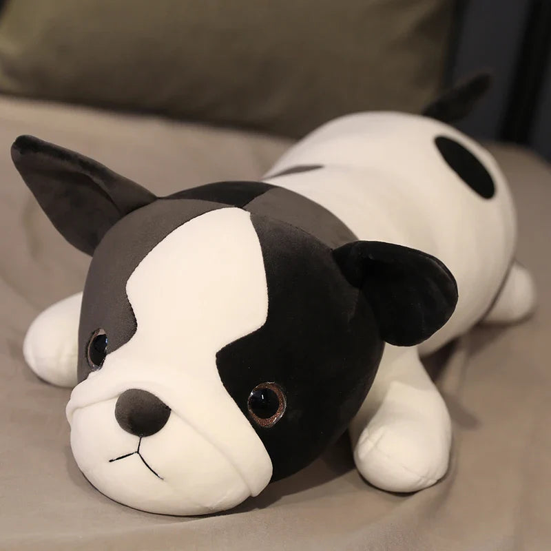 Squishy Black Bulldog Dog Toy Soft Lying Plush Cute Doggy Sleeping Friend Animal