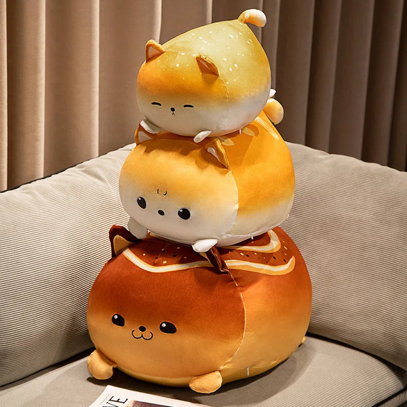 Kawaii Bread Cat Plush Pillow – Cute Toast Stuffed Toy Gift