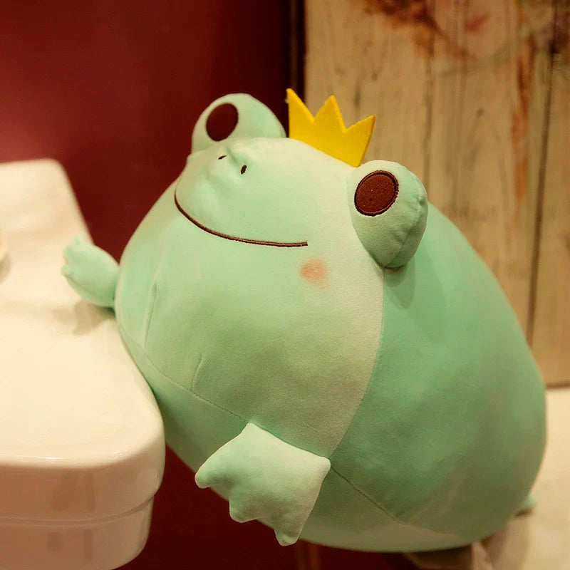 Cute Crown Frog Plush Pillow – Soft Stuffed Animal Toy for Kids