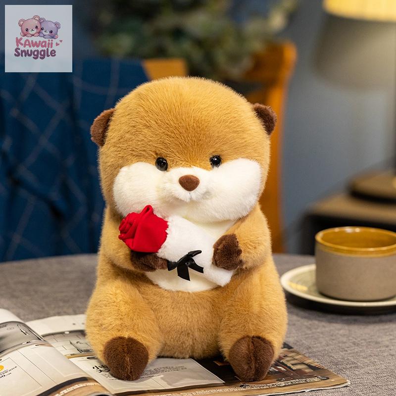 Wild Animal Beaver Take Roses Plush Doll – A Cuddly Symbol of Love and Friendship