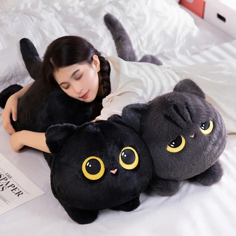 Cute Black Cat Plush Toy – Kawaii Cuddly Pillow Gift