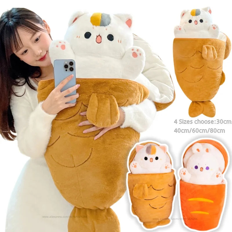 Japan Cat Plush Toy Anime Figure Cat Hiding in Cushion Bag Ferry Bunny Carrot