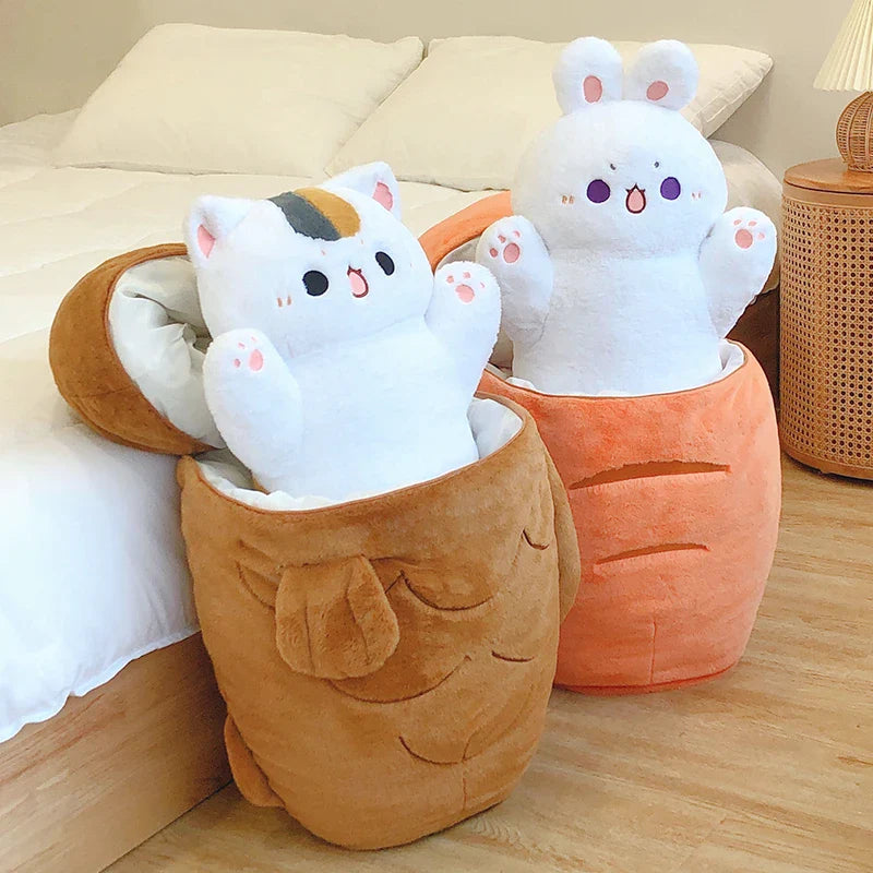 Japan Cat Plush Toy Anime Figure Cat Hiding in Cushion Bag Ferry Bunny Carrot