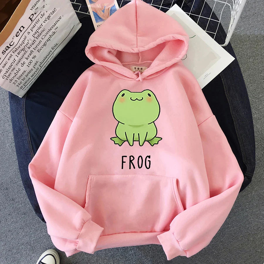 Kawaii Frog Hoodie – Cartoon Oversized Unisex Sweatshirt