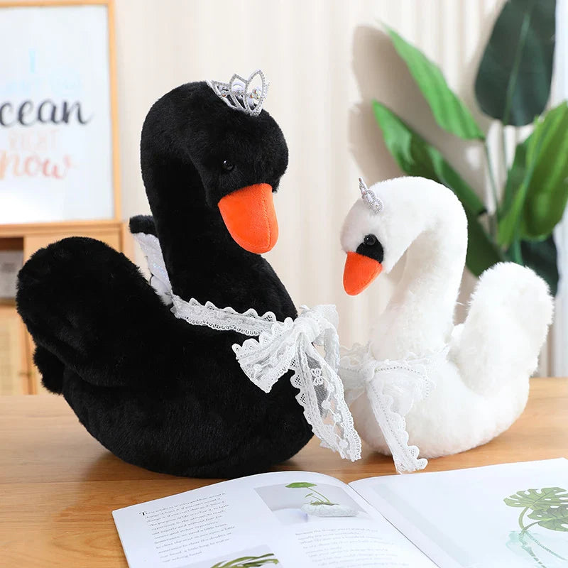 Princess Crown Black Swan Plush Toy Lace bow Swan Couple Queen
