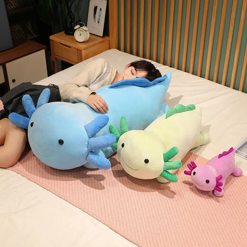 Giant Cute Salamander Newt Baby Plush Toy Green Blue Pink Red Lying Smiling Face