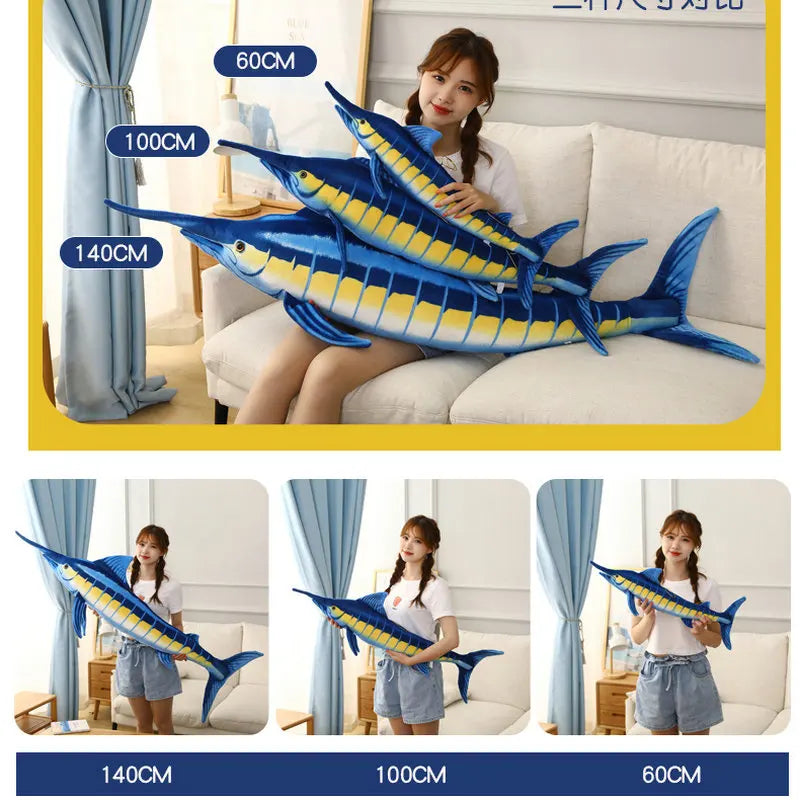 Simulation Blue Marlin Plush Toy – Stuffed Soft Creative Fish Pillow for Kids and Adults (60–140cm)