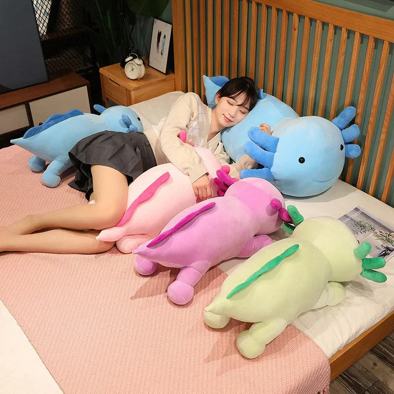 Giant Cute Salamander Newt Baby Plush Toy Green Blue Pink Red Lying Smiling Face