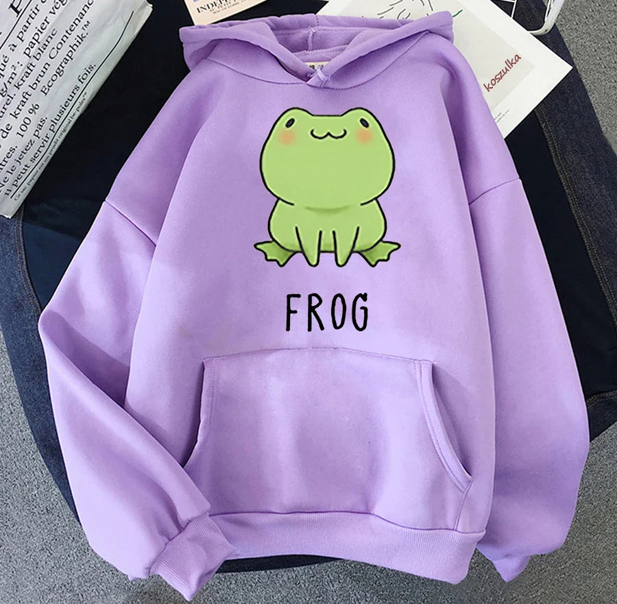 Kawaii Frog Hoodie – Cartoon Oversized Unisex Sweatshirt