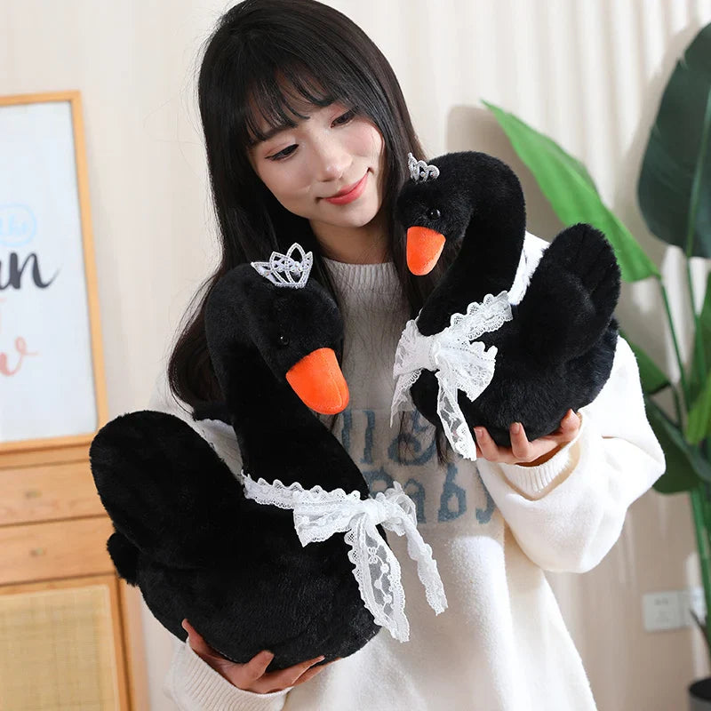 Princess Crown Black Swan Plush Toy Lace bow Swan Couple Queen