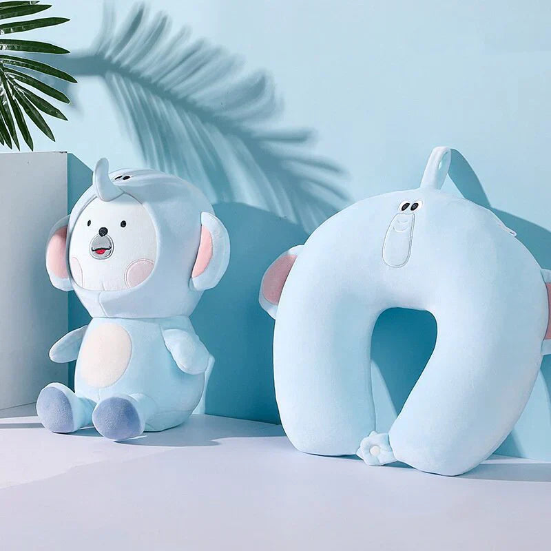 Kawaii 2-in-1 Travel Neck Support Pillow Plushie Zoo Edition | NEW