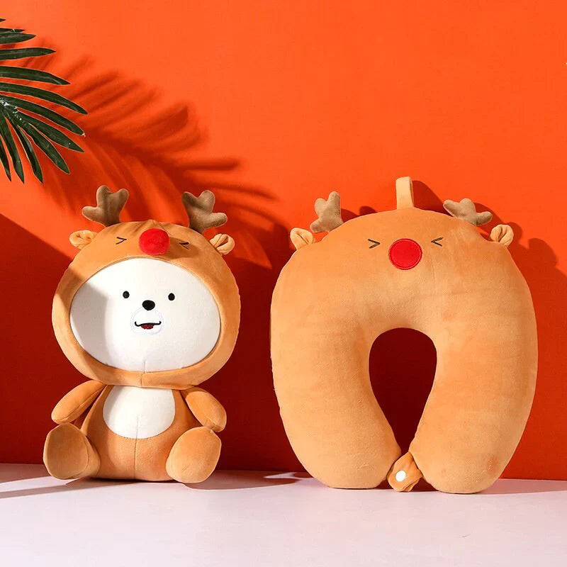 Kawaii 2-in-1 Travel Neck Support Pillow Plushie Zoo Edition | NEW