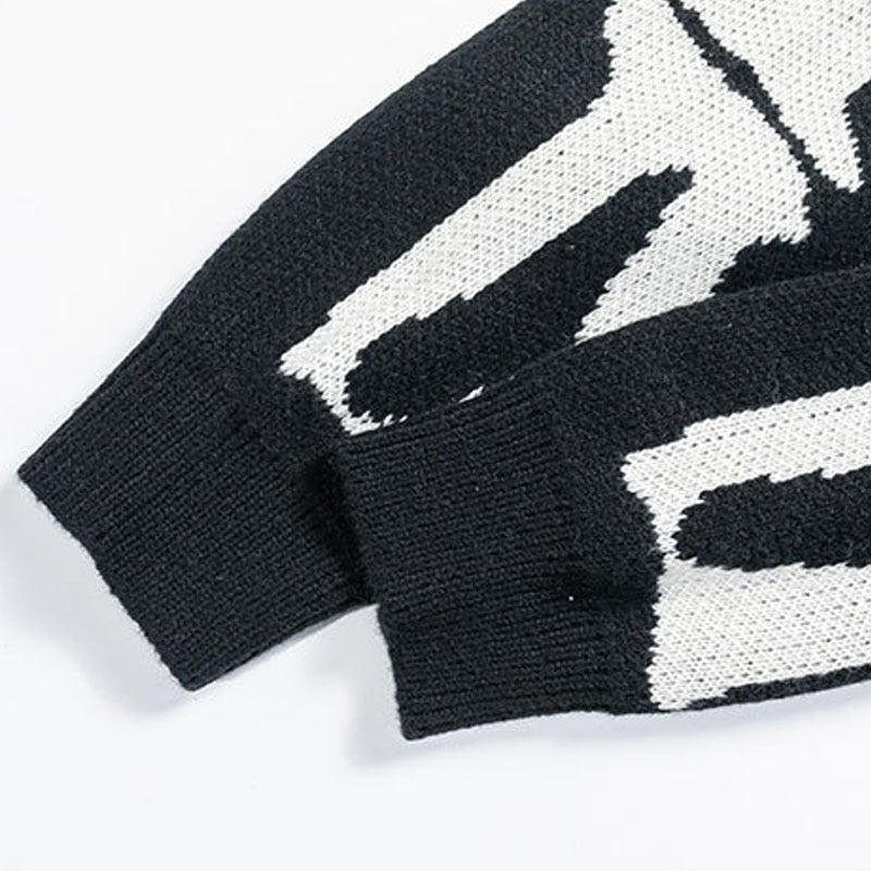 Street Style Long Sleeve Knit Sweater - Skeleton Bone Chic! 💀🕶️