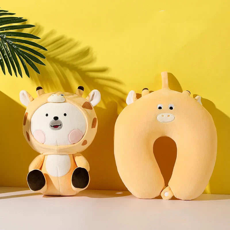 Kawaii 2-in-1 Travel Neck Support Pillow Plushie Zoo Edition | NEW