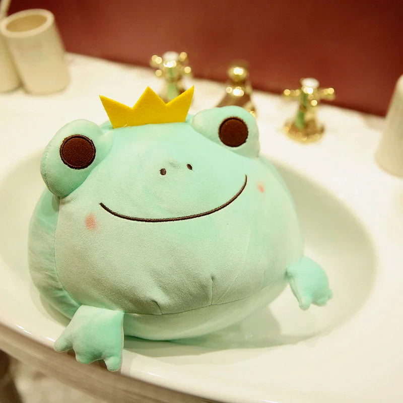 Cute Crown Frog Plush Pillow – Soft Stuffed Animal Toy for Kids