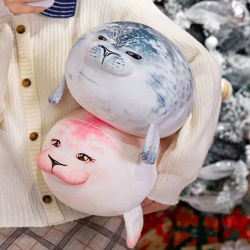 Cute Real Life Blue Pink Couple Sea Lion Plush A Pair of Cuddly Ocean Friends