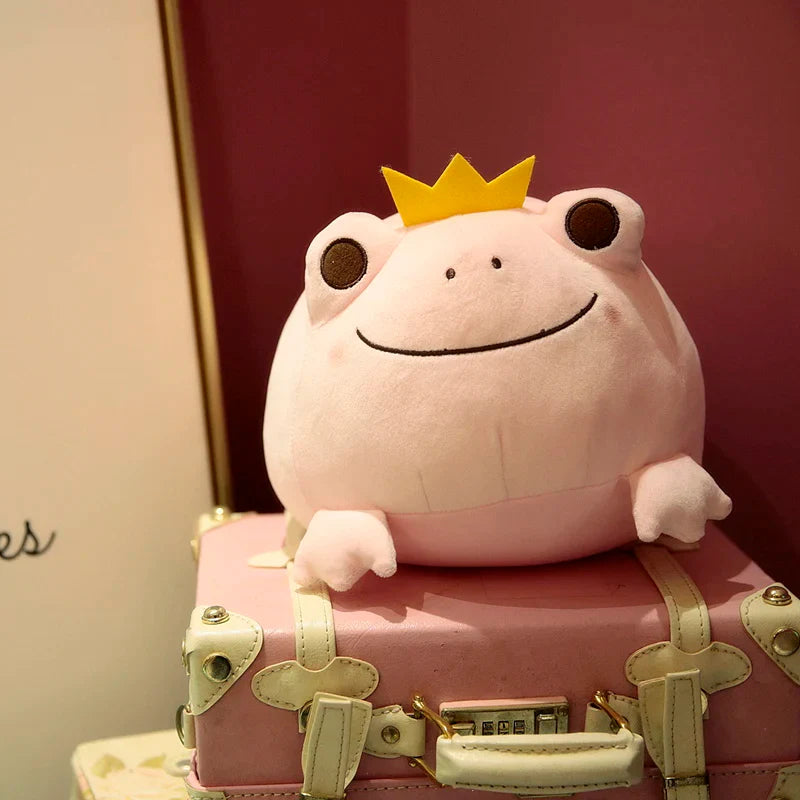 Cute Crown Frog Plush Pillow – Soft Stuffed Animal Toy for Kids