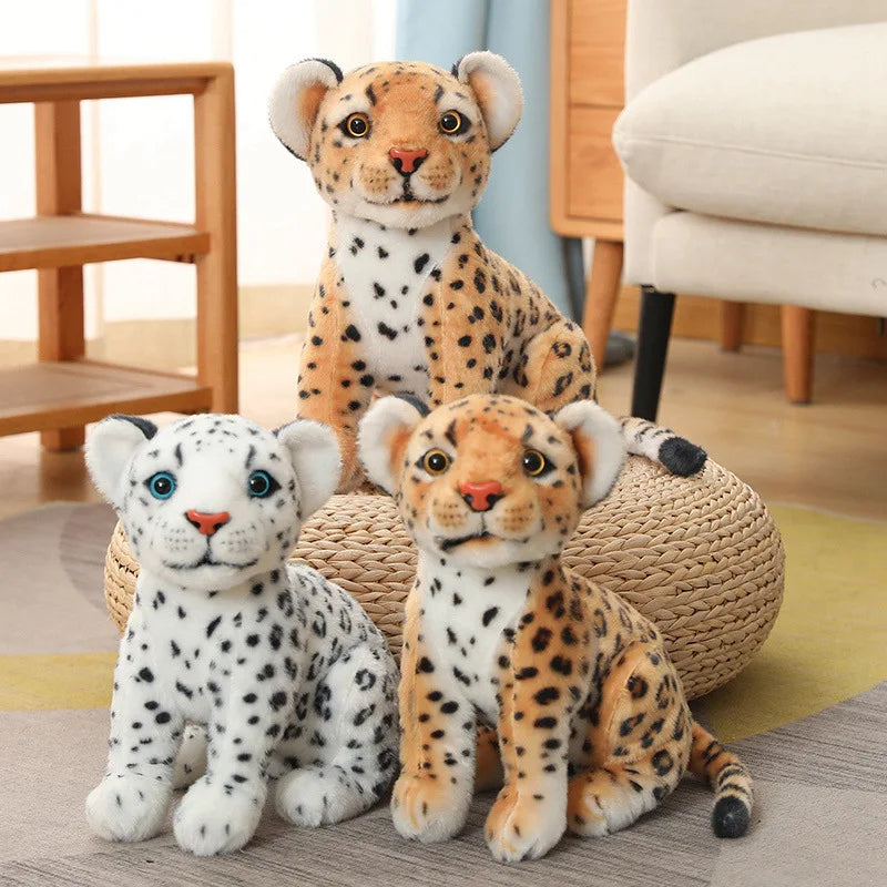 Simulation White Leopard Lifelike Animal Plushie Sitting Spotted Leopard Nice Gift