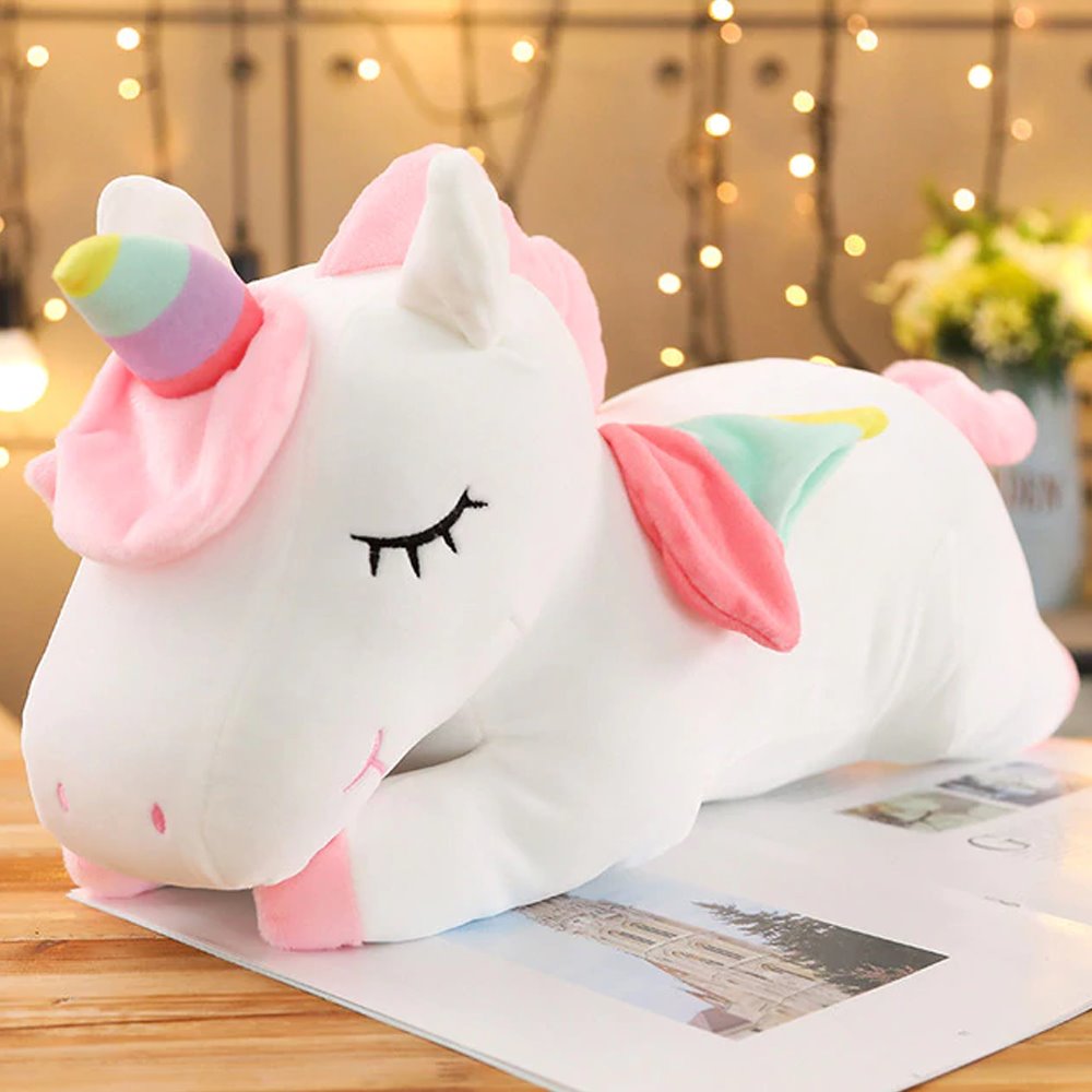 Adorable 43-inch pink & white unicorn plush toy set, Avie & Trixie, made with soft PP cotton. Hypoallergenic & machine washable. Perfect gift!