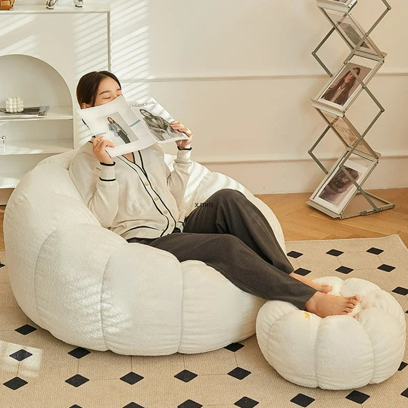Modern Lazy Sofa Chair with Stool for Living Room or Bedroom
