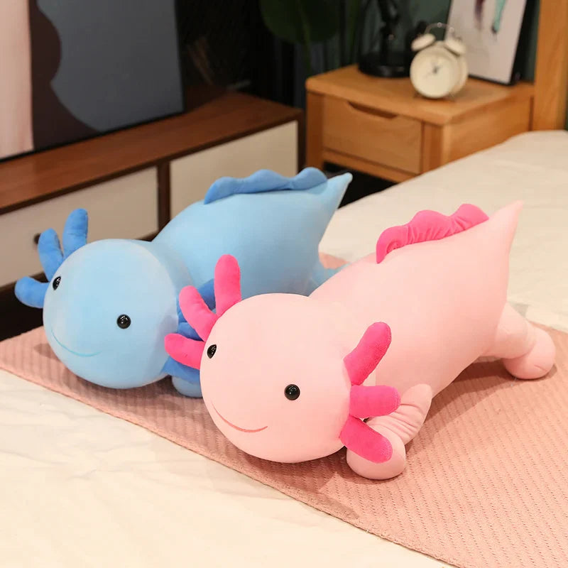 Giant Cute Salamander Newt Baby Plush Toy Green Blue Pink Red Lying Smiling Face