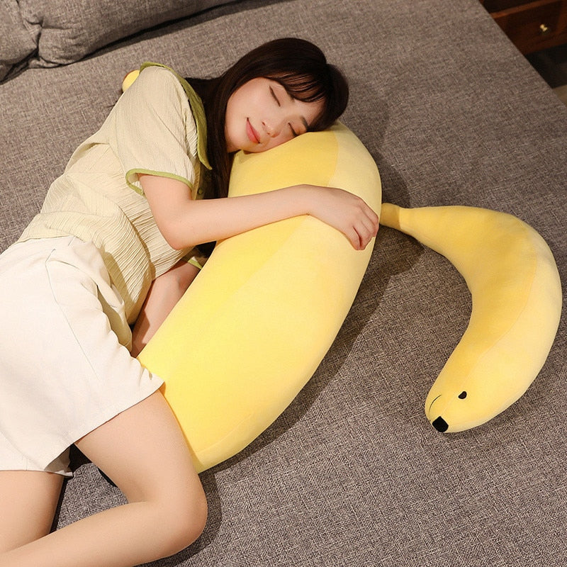 Cute yellow banana seal plush toy, made of soft PP cotton, perfect for cuddling. Hypoallergenic and ethically sourced.